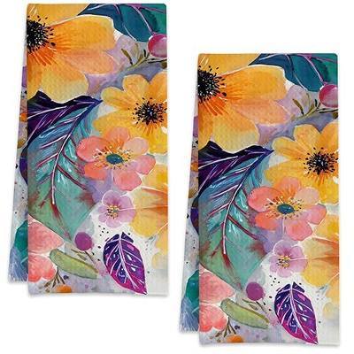 Watercolor Flowers Floral Hand Towels for Bathroom Set of 2,Soft Absorbent Waffle Weave Kitchen Towels Dish Towel,Decorative Bathroom Towel for Kitchen Yoga Home Decor 16X24 Inch