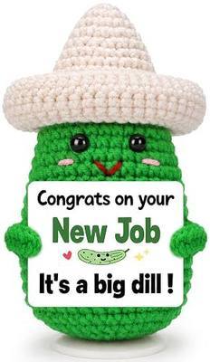 New Job Gifts for Men Women, Crochet Pickle Congratulations New Beginnings Farewell Leaving Promotion Gift for Coworker Colleague Friend Son Daughter, First Day of Work, Career Change