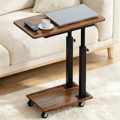 AOODA 22''W TV Tray Table with Wheels Adjustable Height, C Shaped End Tables Living Room, Rolling Couch Side Table with Storage for Sofa, Bed, Recliner (Rustic Brown)