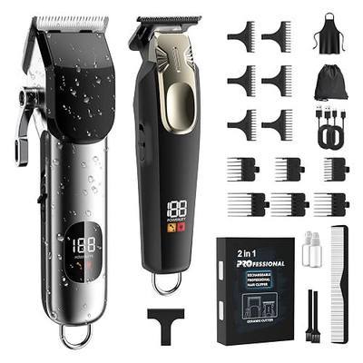 PKBD Hair Clippers Cordless, USB Rechargeable Beard Trimmer Men Professional with Adjustable Ceramic Blades, LED Display, 22 Accessories, Electric T-Blade Hair Trimmer for Men with Gift Box-Black