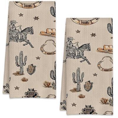Cowboy Bull Head Cactus Hand Towels for Bathroom Set of 2,Soft Absorbent Waffle Weave Kitchen Towels Dish Towel,Decorative Bathroom Towel for Kitchen Yoga Home Decor 16X24 Inch
