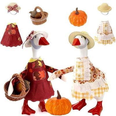 7 Inch Desk Goose Outfits, Fall Autumn Desk Goose Clothes with Basket, Fall Decoration for Goose Statues Office and Home, Fall Party Supplies, Thanksgiving Party Decor