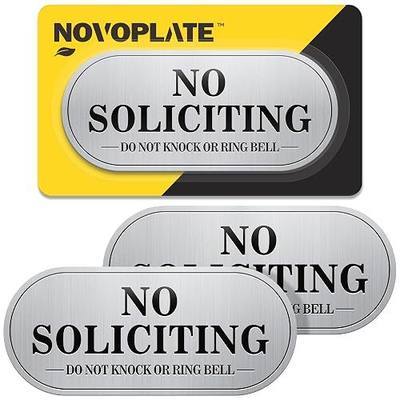 No Soliciting Sign for House Front Door Sign 2 Pack 7x3 Inch | Etched Heavy Duty Metal Sticker, Self Adhesive, Weatherproof, Small Aluminum hanging, For Doorbell Office Business