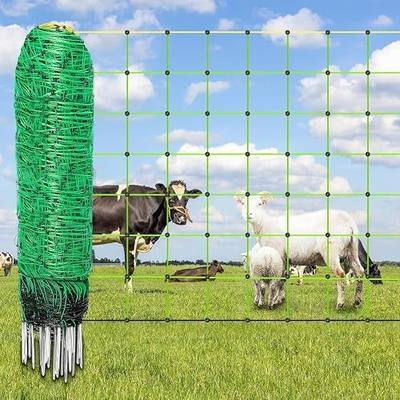 Decofy Electric Fence Netting 42.5" x 164' Electric Netting Fence PE Portable Electric Netting with 14 Posts Double Spiked for Sheep, Goats, Lambs, Deers in Yard, Farms and Ranches Animals Protection