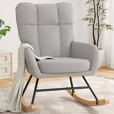 Nursery Rocking Chair Upholstered, High Backrest Glider Rocker Accent Chair with Padded Removable Cushion Comfy Nursing Chair for Living Room Bedroom Office, Grey
