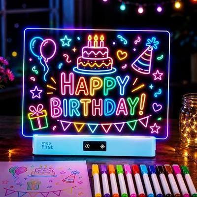 LED Drawing Board for Kids, 16 Inch Rechargeable Acrylic Light Up Drawing Writing Message Board, 8 Colors 3 Modes 6 Brightness, Travel Quiet Toy Educational Gift for Boys Girls Ages 3-8, Blue