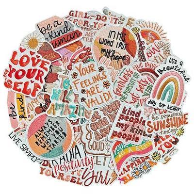 50pcs Boho Inspirational Embroidered Patches Set - Motivational Quote Iron on Patches with Rainbow, Sun, Flower - Aesthetic Fabric Patches for Jeans, Jackets, Backpacks - DIY Craft Gifts for Women