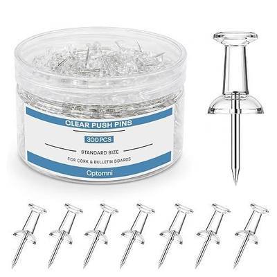 Optomni Clear Push Pins, 300 Count Transparent Thumb Tacks with Storage Jar, Standard Size Pushpins for Cork Boards, Bulletin Boards, Office, Classroom, Photos and Maps