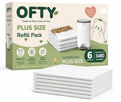 OFTY Diaper Pail Refill Bags Compatible with Dekor Plus, 6 Pack Powder Scent Continuous Refill Rolls for Nursery Diaper Disposal, Holds Up to 3,480 Newborn Diapers