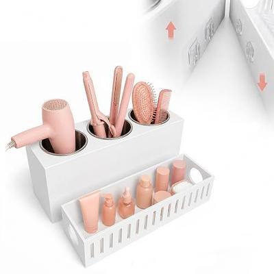 Hair Tool Organizer, Detachable Acrylic Hot Tools Organizer | Bathroom Hair Tool Organizer with 3 Stainless Steel Cups, Support Wall Mounted for Dryer, Curling Iron, Hair Accessories