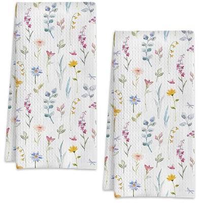 Watercolor Spring Flowers Floral Hand Towels for Bathroom Set of 2,Soft Absorbent Waffle Weave Kitchen Towels Dish Towel,Decorative Bathroom Towel for Kitchen Yoga Home Decor 16X24 Inch