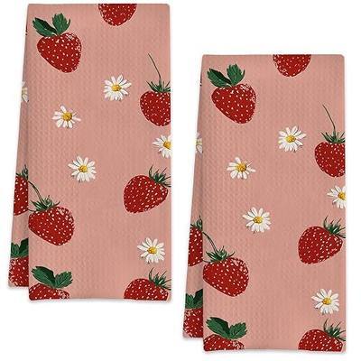 Strawberry with Flowers Hand Towels for Bathroom Set of 2,Soft Absorbent Waffle Weave Kitchen Towels Dish Towel,Decorative Bathroom Towel for Kitchen Yoga Home Decor 16X24 Inch