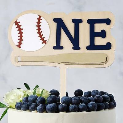 Baseball One Birthday Cake Topper - Wooden Acrylic Boys and Girls One Year Cake Topper for Baby First Birthday Party, Sport, 1st Birthday Decor (Baseball Cake Topper)