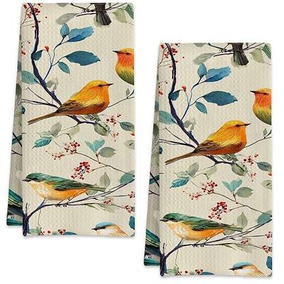 Colorful Birds Hand Towels for Bathroom Set of 2,Soft Absorbent Waffle Weave Kitchen Towels Dish Towel,Decorative Bathroom Towel for Kitchen Yoga Home Decor 16X24 Inch