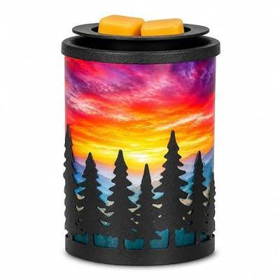 Wax Warmer, 7-Color LED Lights, Iron and Colorful Glass | Sunset Pines Design, Safe PTC Heating, Easy-Clean Silicone Dish, Gifts for Women, Decor for Bedroom and Living Room