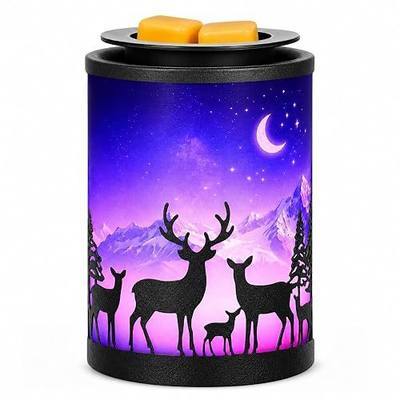 Wax Warmer, 7-Color LED Lights, Iron and Colorful Glass | Moonlight Deer Design, Safe PTC Heating, Easy-Clean Silicone Dish, Gifts for Women, Decor for Bedroom and Living Room