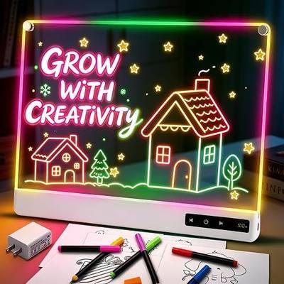 Dollox LED Drawing Board for Kids, 8 Color Light Modes & Stepless Dimming, Light Up Doodle Board with Stand, Gift for Girls Boys, 7 Markers & Tracing Paper