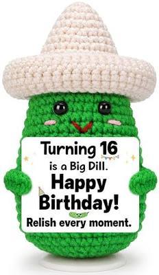 Sweet 16th Birthday Gifts for Teen Boy Girl, Funny Crochet Pickle 16 Years Old Milestone Gift for Teenagers Daughter Son Nephew Niece Grandchild, Sixteen Bday Gift for Best Friends