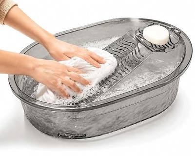2-in-1 Hand Washing Basin with Washboard - BPA-Free Portable Laundry Tub for Home, Camping, RV,Outdoor - Non-Slip & Durable PET (Gray, 17.5in)