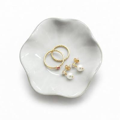 Ceramic Jewelry Tray, Lotus Leaf Ring Dish, Trinket tray Necklace Earrings small jewelry dish, Decorative Bowl for Dresser and Nightstand, Key Tray for Entryway, Gifts for Women White