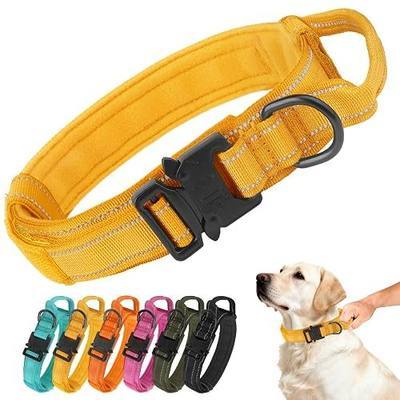 Tactical Dog Collar Military Adjustable Pet Collar with Control Handle, Reflective Heavy‑Duty Metal Buckle, Soft Padded Nylon Training Collar for Medium Large Dogs (Yellow, Extra Large)