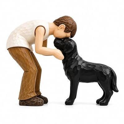 Dog Lover Resin Statue, Emotional Human and Dog Sculpture, Modern Pet Memorial Figurine for Home Decor, Handmade Style Resin Ornament for Shelf Table Living Room Office Gift