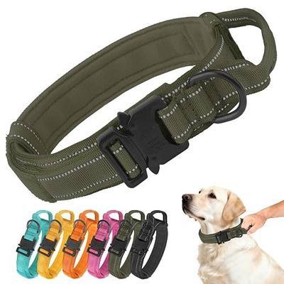 Tactical Dog Collar Military Adjustable Pet Collar with Control Handle, Reflective Heavy‑Duty Metal Buckle, Soft Padded Nylon Training Collar for Medium Large Dogs (Dark Green, Large)