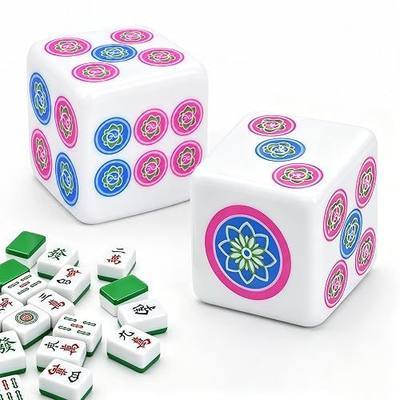 Mahjong Dice Set, 2 Pack Mahjong Dice with Mahjong-Themed Designs, Large Easy-to-Read Dice for Mahjong, Mahjong Accessories for Game Night and Family Play