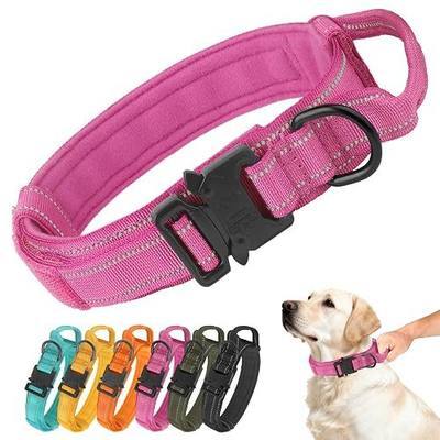 Tactical Dog Collar Military Adjustable Pet Collar with Control Handle, Reflective Heavy‑Duty Metal Buckle, Soft Padded Nylon Training Collar for Medium Large Dogs (Rose Red, Large)