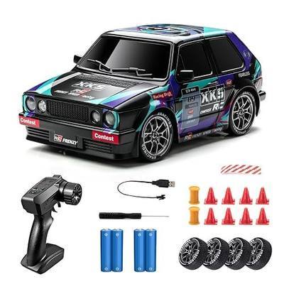 RC Drift Car, 1/24 Remote Control Drift Car for Adults Kids, 4WD 20KM/H High Speed Classic 80s-Style Sports Hatchback Toy Vehicle with LED Lights, Extra Racing Tires, for Boys Beginners