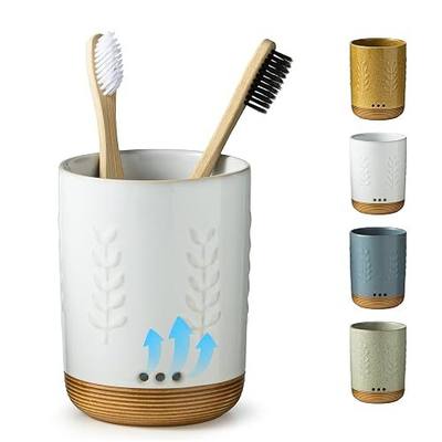 LYEOBOH Ceramic Toothbrush Cup, Cute Toothbrush Holder with Drainage White | Farmhouse Toothbrush Container, Countertop Toothbrush Organizer, Toothbrush Storage for Bathroom Vanity & Countertop