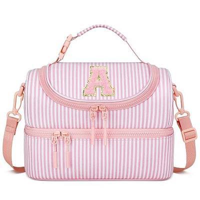 CLOUDWINDS Kids Double Decker Lunch Bag for Girls - Personalized Initial Insulated Cooler Lunch Box