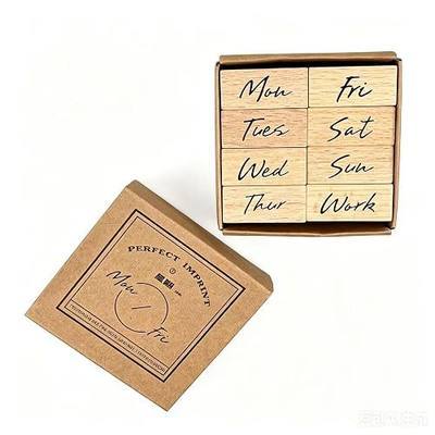 Alideco Rubber Stamp Letters Numbers Week Days Set 8 pcs Small Wooden Rubber Stamps for Card Making(xingqisuoxie)
