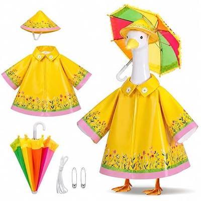 3 Pcs/Set Raincoat Porch Goose Outfits, Lawn Goose Statue Raincoat Costume, Yard Goose Clothes Raincoats Umbrella Hat Outfit for 23" Statue Patio Garden Decoration (Yellow)