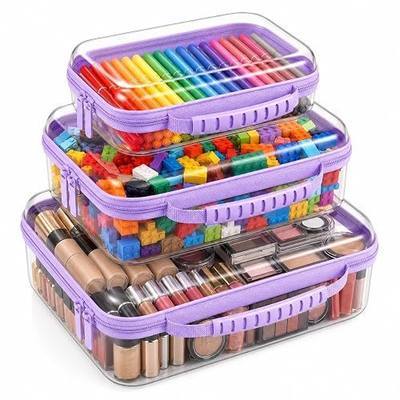 Clear Hard Shell Zipper Case 3PCS Set, 1.2mm PET Travel Organizer | Deep waterproof stackable storage pouches with handle. Heavy duty clear zipper bags for travel, makeup, toys and snacks