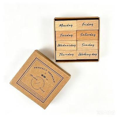 Alideco Rubber Stamp Letters Week Date 8pcs Set Small Wooden Rubber Stamps for Card Making