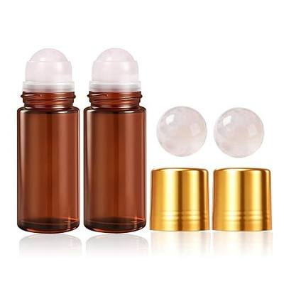 Rose Quartz Refillable Roller Ball Applicator for Essential Oils 50ml, Amber Glass Roll on Bottle, Leak-Proof Oil Roller Bottle, Ideal for Travel and Personal Care 2pcs
