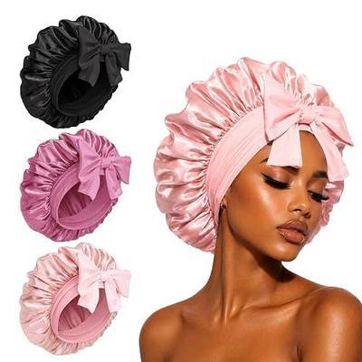 3 Pack Satin Bonnet for Sleeping Women, Large Silk Hair Bonnet for Long Thick Hair & Braids, Adjustable Tie Band Sleep Cap