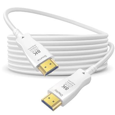 HDMI Cable 50FT 8K Fiber Optic - 48Gbps Ultra High Speed for Monitor, TV | 8K@60Hz 4K@240Hz, Thin White HDMI 2.1 Cable, Supports eARC, Dynamic HDR, HDCP 2.2/2.3, for PS5 Xbox Laptop Projector