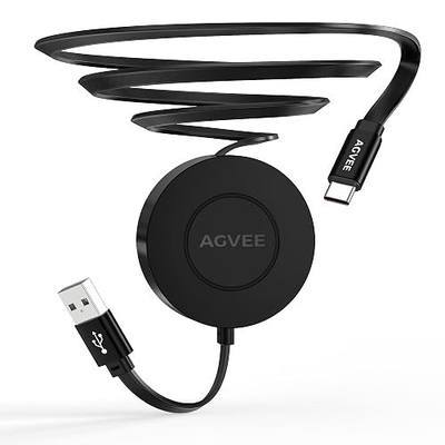 AGVEE 0.3ft Fixed / 3.3ft Extend Single-End Retractable USB C Cable | Desk-Mounted, Pocket Size, 3A Fast Type C Phone Charger for iPhone 17 16 15, Samsung S20 S10, Android, Cord Organizer