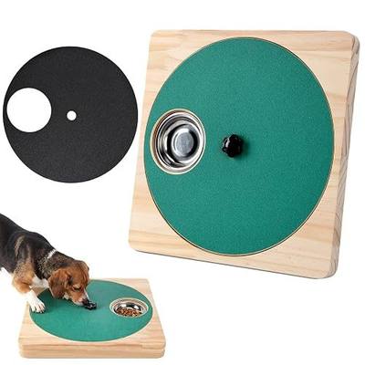 Dog Nail Scratch Board with 6 Stainless Steel Bowls for Treats, Nail File Toy, Stress-Free Nail Care for Dog, Wood Scratching Pad with Extra Sandpaper for Dogs (Green Pad+ Black Sandpaper)