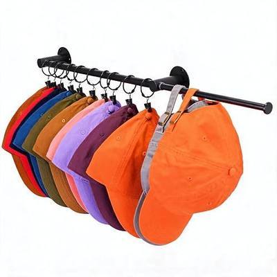 Hat Organizer for 22 Baseball Caps, Wall Hat Rack Holder, Hang Caps on Rod | Sturdy extendable rod with clips for adjustable or fitted hat, storage 22 caps on wall, or hang towel or clothes on laundry