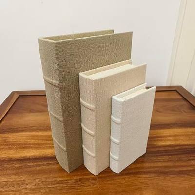 Decorative Book Boxes Set of 3, Linen Storage, 13" | Living Room Decor, Bedroom Decor, Office Decor, Bookshelf Display, Coffee Table, Farmhouse, Rustic, Vintage Style