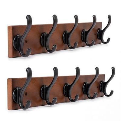 Wall Mounted Coat Hooks, 5 Dual Hooks, 17.72 Inches (2Pack) | Sturdy load bearing, scratch resistant surface, rust free metal hooks, multi-room storage use