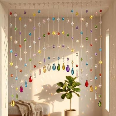 Colorful Crystal Beaded Curtain for Doorway, 20 Strings Multicolor Arched Hanging Bead Curtain with Teardrop Pendants, Rainbow Room Divider for Bedroom, Living Room, Party Home Decor