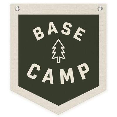 Camp Banner, Base Camp Wall Pennant Banner Flag, SJQ | Retro Green Camping Hanging Wall Decor for Kids Nursery Toddler Room Bedroom Playroom Classroom