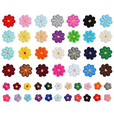 50Pcs Daisy Flower Iron on Patches, Multi-Color Cute Floral Embroidered Applique Patches, Sew on Decorative Repair Patches for Clothing, Jeans, Jackets, Hats, Bags, DIY Crafts (Multicolor)