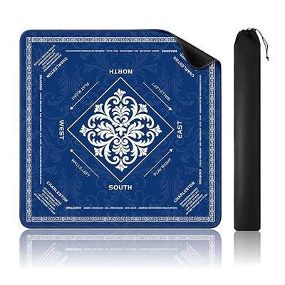 KJGNHQA Blue Mahjong Mat with Rules for Table 32.5"x32.5"