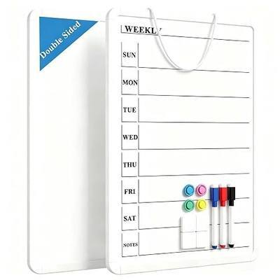 Weekly Dry Erase Board, 17" x 11" Small Calendar Whiteboard | Double-Sided Magnetic Whiteboard, 3 Markers & 4 Magnets Included, Wall Hanging Planner Board for Kitchen, Home, Office