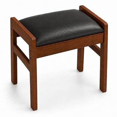 BAMBOOHOMIE Foot Stool Ottoman, Modern Vanity Stool Chair for Makeup with Removable Cushion & Side Handles, Bamboo Ottoman for Living Room Bedroom Office, Small Foot Rest for Couch (Black - Brown)